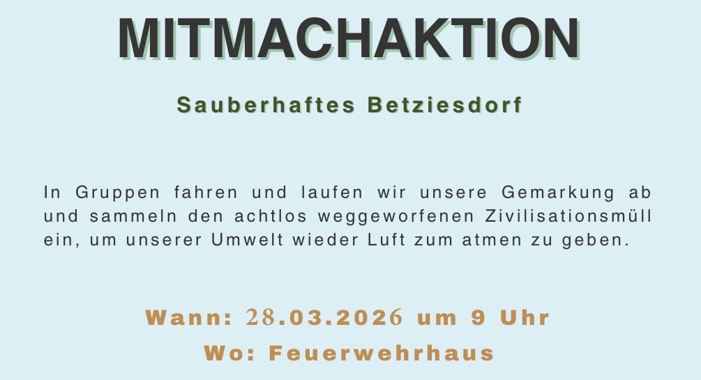 Einladung zur Aufräumaktion am 28. März 2026 in der Gemarkung Betziesdorf